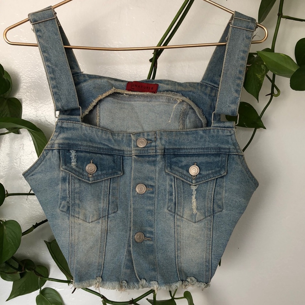 Signature 8 Denim Button-Up Crop Top